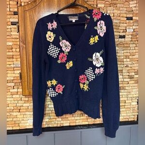 Vintage Susan Bristol floral checkered cottage cardigan size small